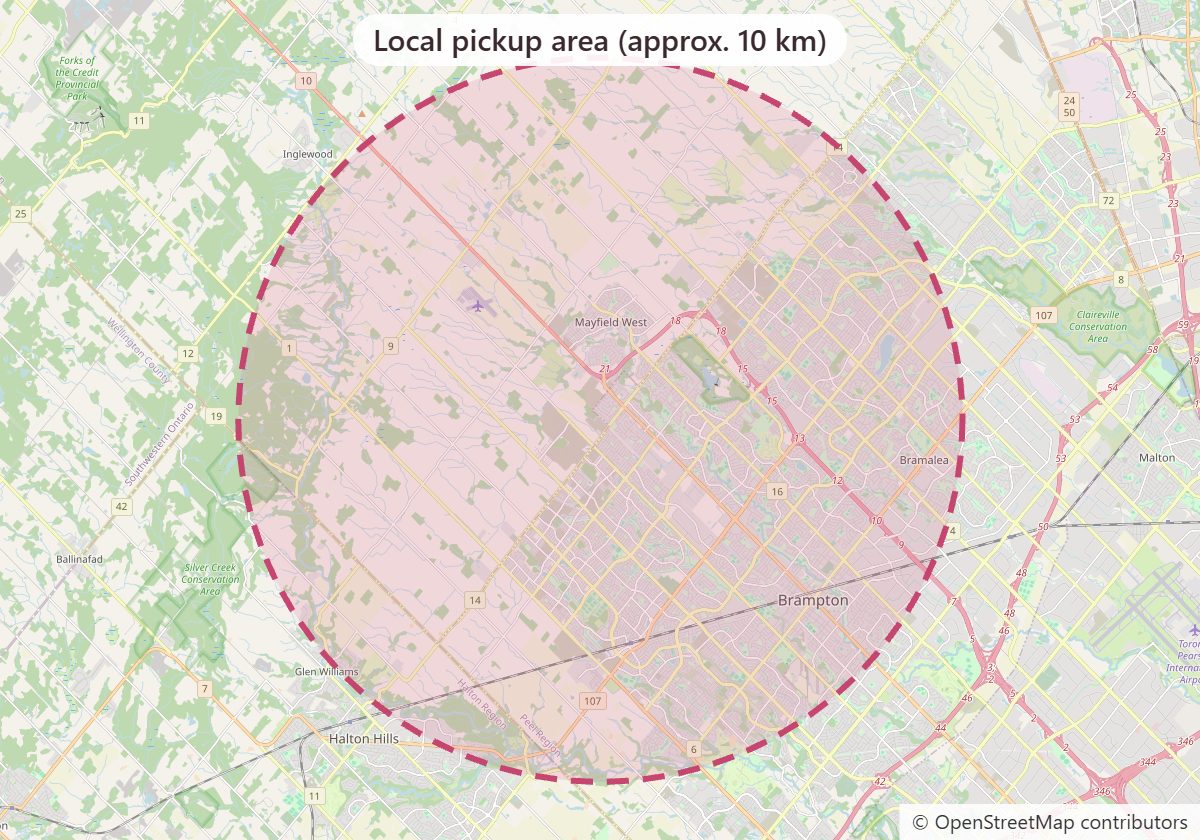 Map of the approximate local pickup area (about a 10 km radius)